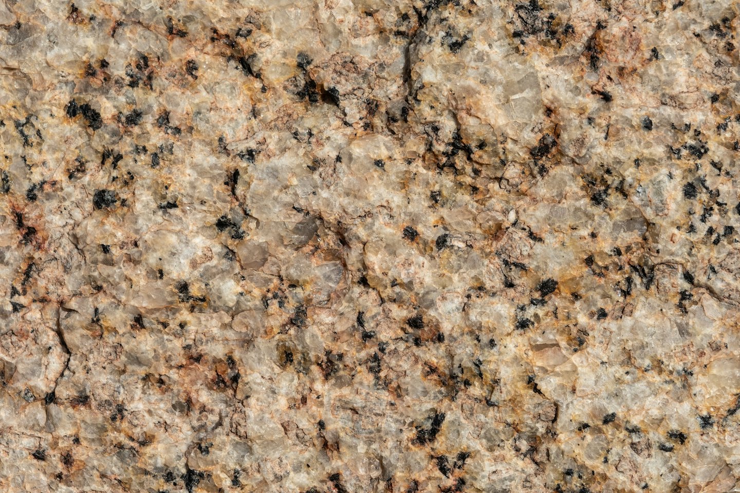 Close-up of speckled tan and brown granite stone texture.